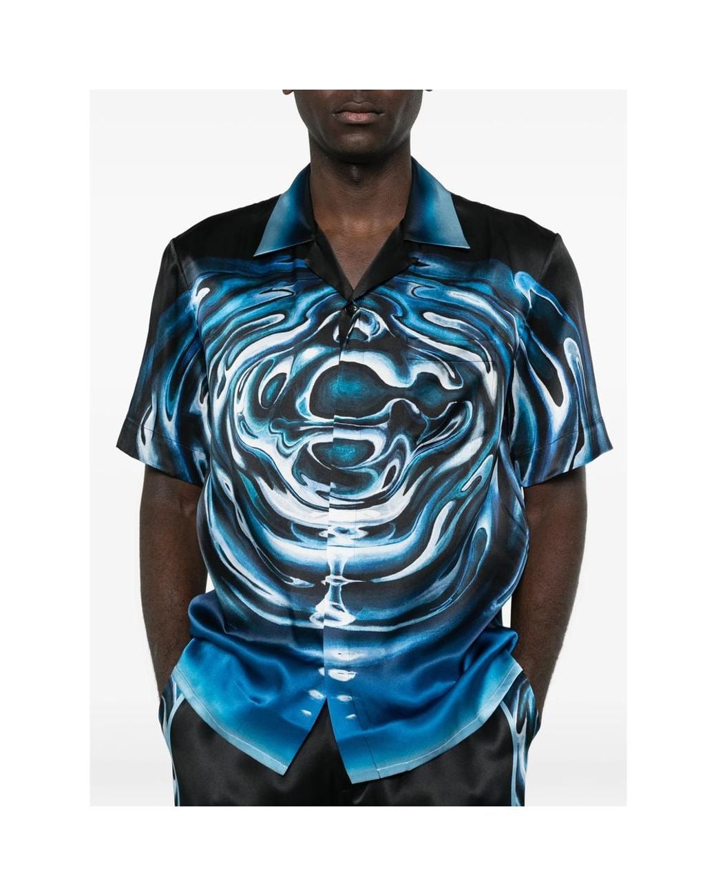 Casablanca Blue Warped Logo Repeat Silk Shirt for men