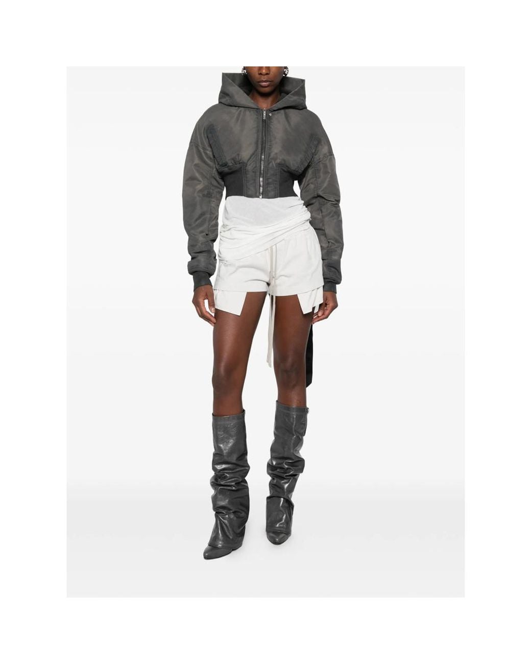 Rick Owens Gray Cropped Hooded Jacket