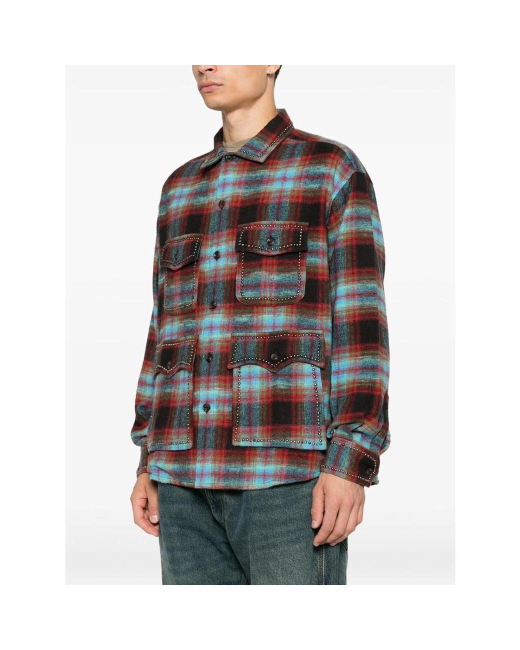 BAZISZT Black Jedi Stud-Embellished Checked Shirt for men