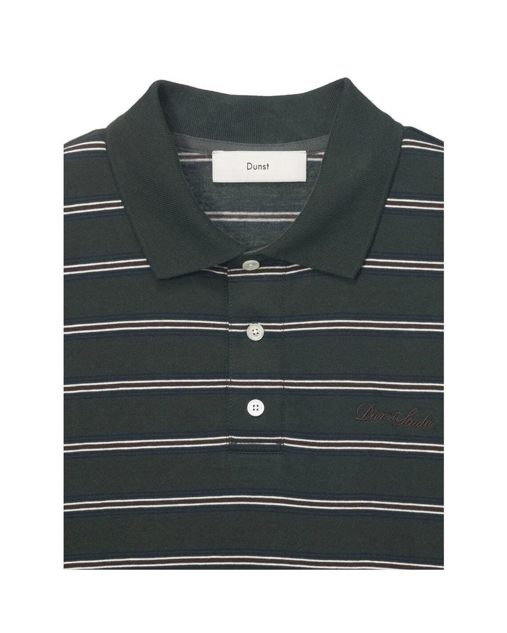 DUNST Green Striped Long-Sleeve Polo Shirt for men