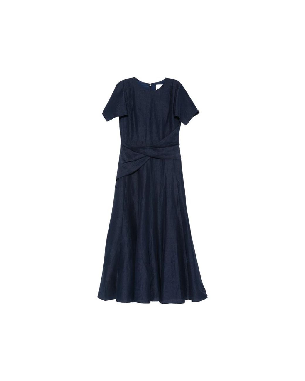 Roland Mouret Blue Pleated Flutter-Sleeve Midi Dress