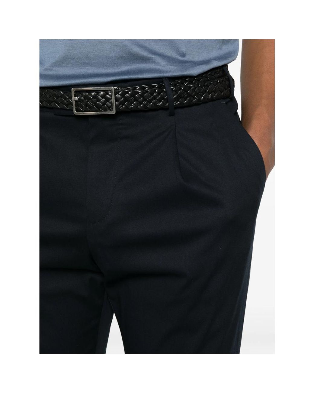 PT Torino Black Pleated-Front Tailored Trousers for men