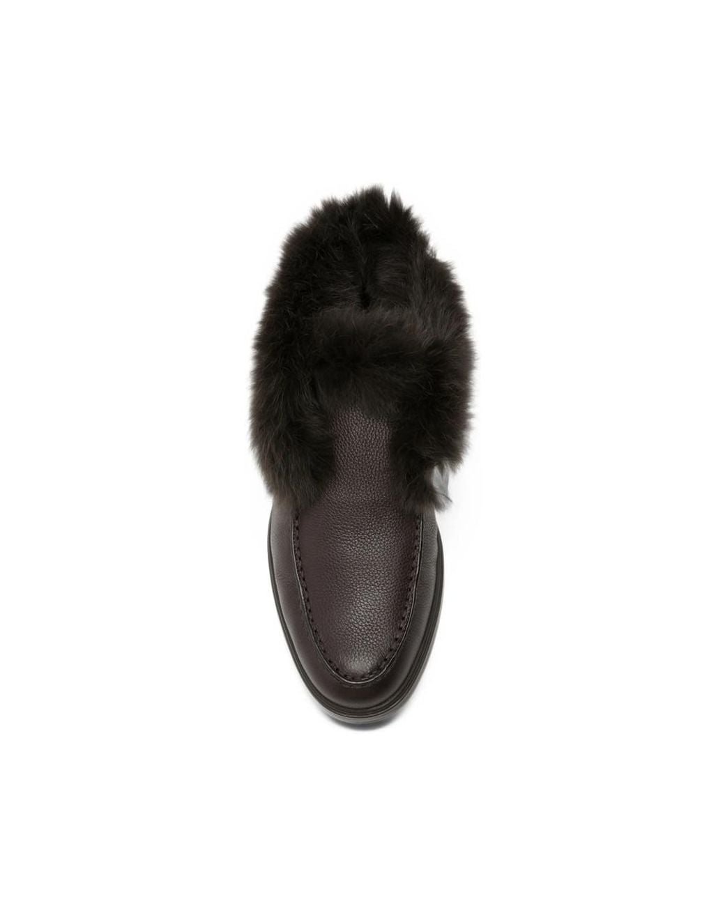 Santoni Black Shearling-Trim Pebbled Leather Loafers