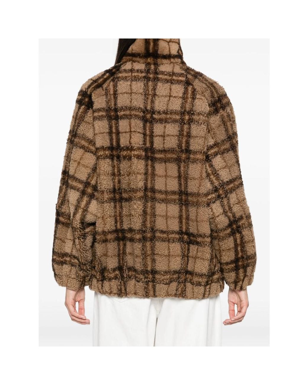 Brunello Cucinelli Brown Check-Pattern Shearling Jacket