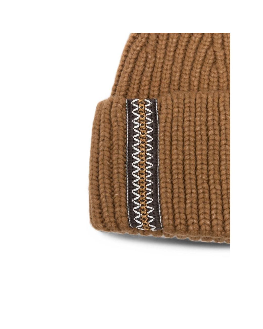 Ugg Brown Ribbed-Knit Embroidered-Trim Beanie Hat