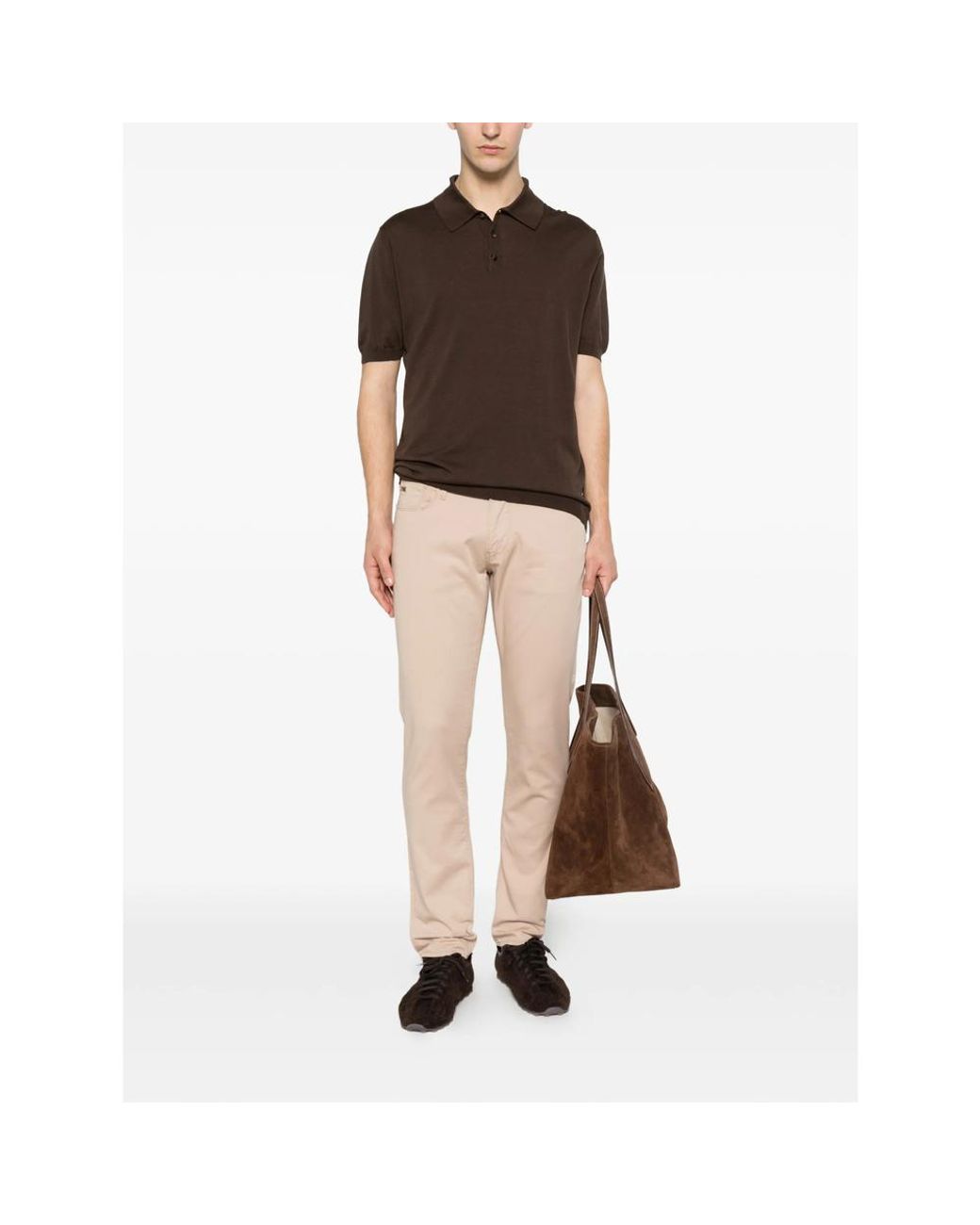 ZANONE-SLOWEAR Brown Buttoned Polo Shirt for men