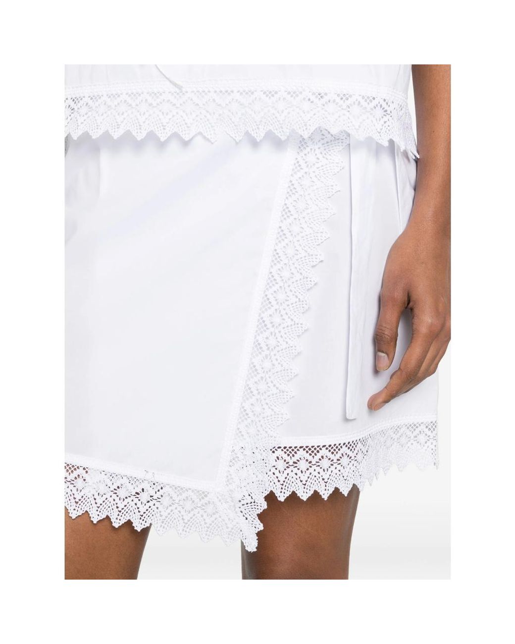 THE NINA STUDIO White Lace-Detail Mini Skirt