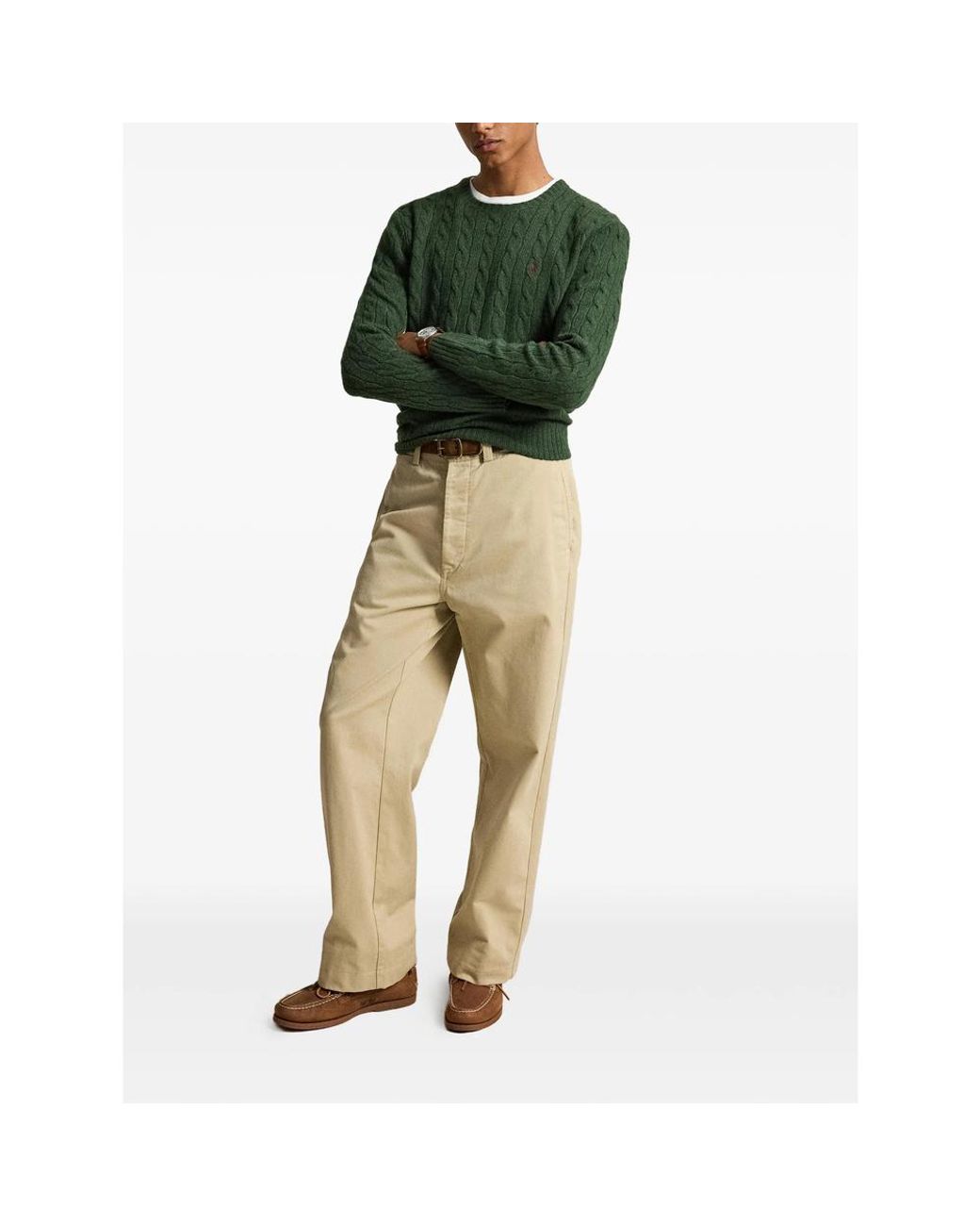 Ralph Lauren Green Pony-Embroidered Cable-Knit Sweater for men