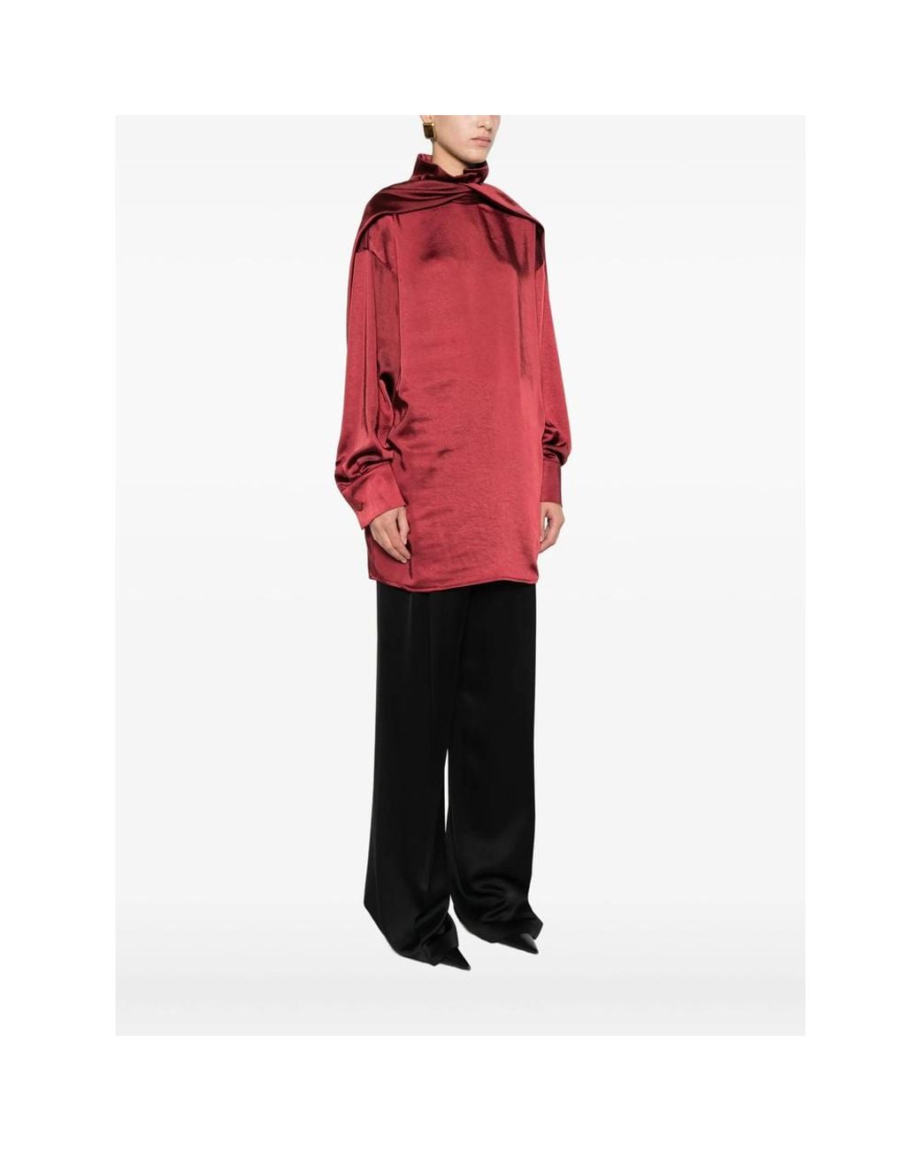 THE NINA STUDIO Red Cowl-Neck Blouse