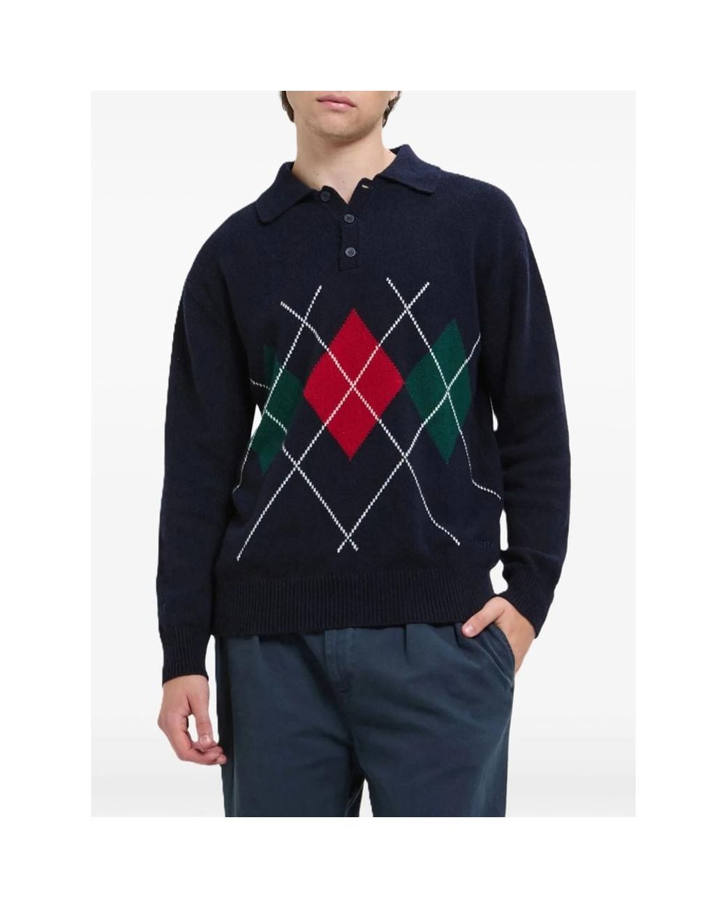 Baracuta Blue Argyle Button Polo Shirt for men