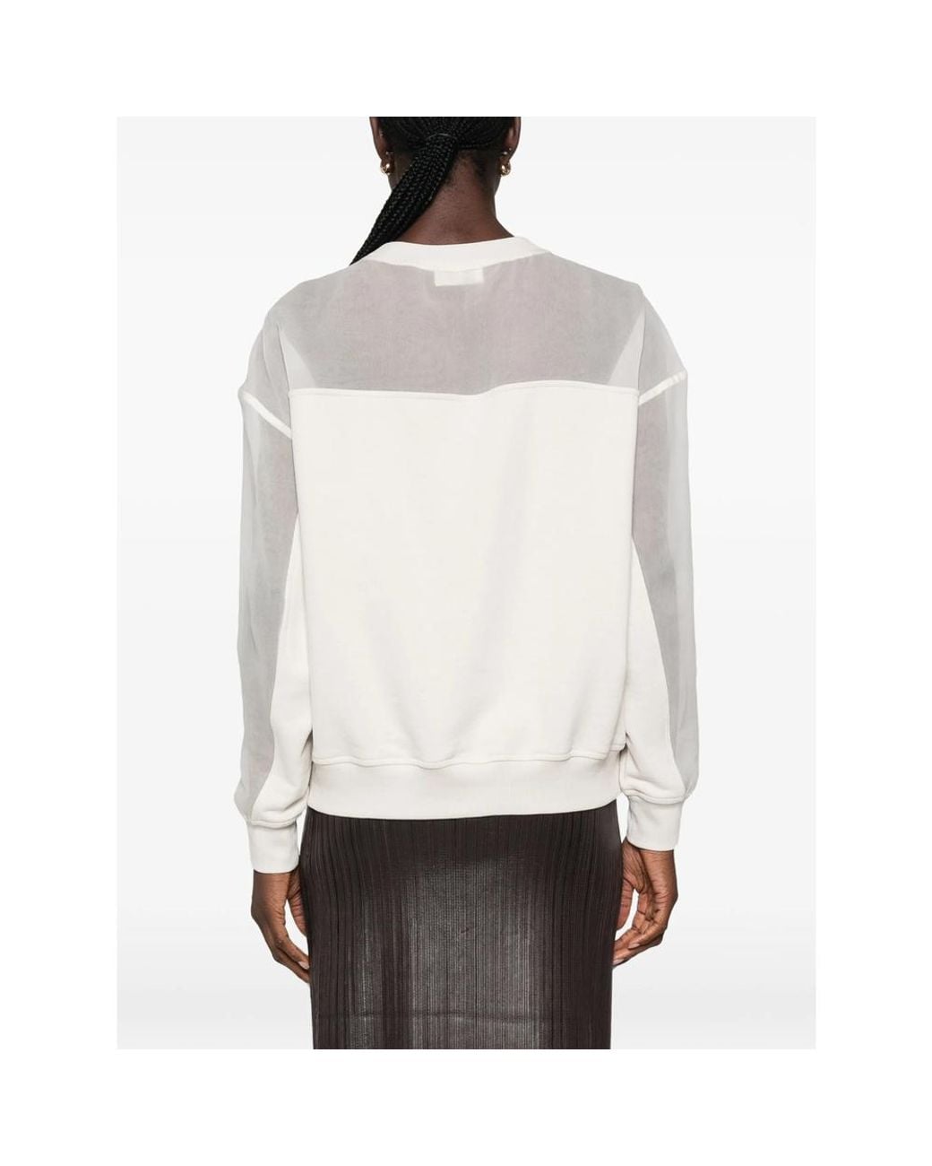 Brunello Cucinelli White Sheer-Panel Monili-Chain Sweatshirt