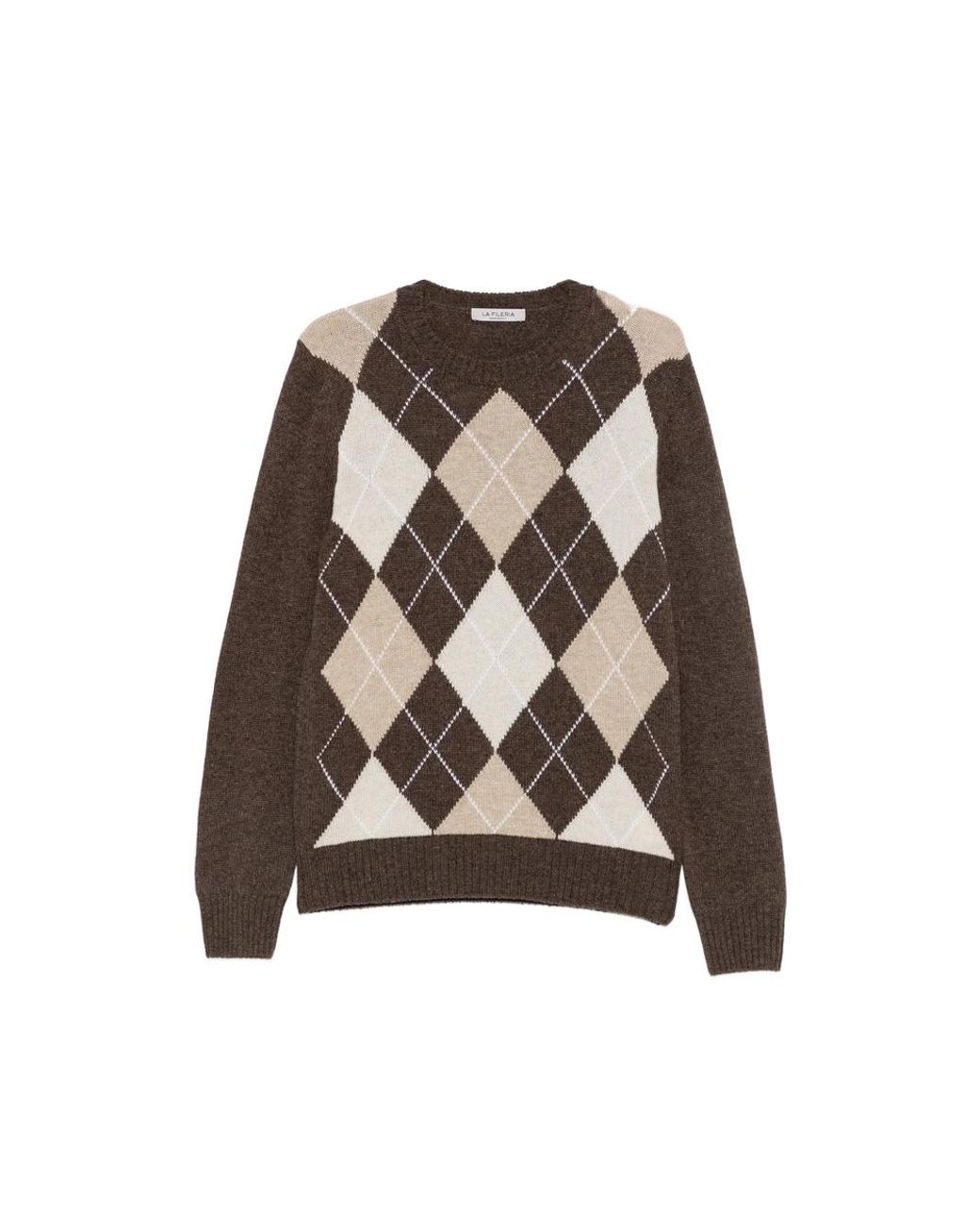 La Fileria Brown Argyle-Knit Sweater for men