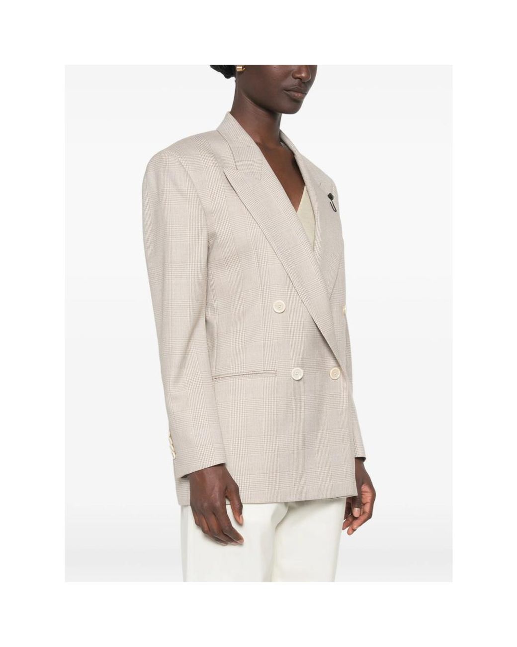 Lardini Natural Houndstooth-Pattern Double-Breasted Blazer