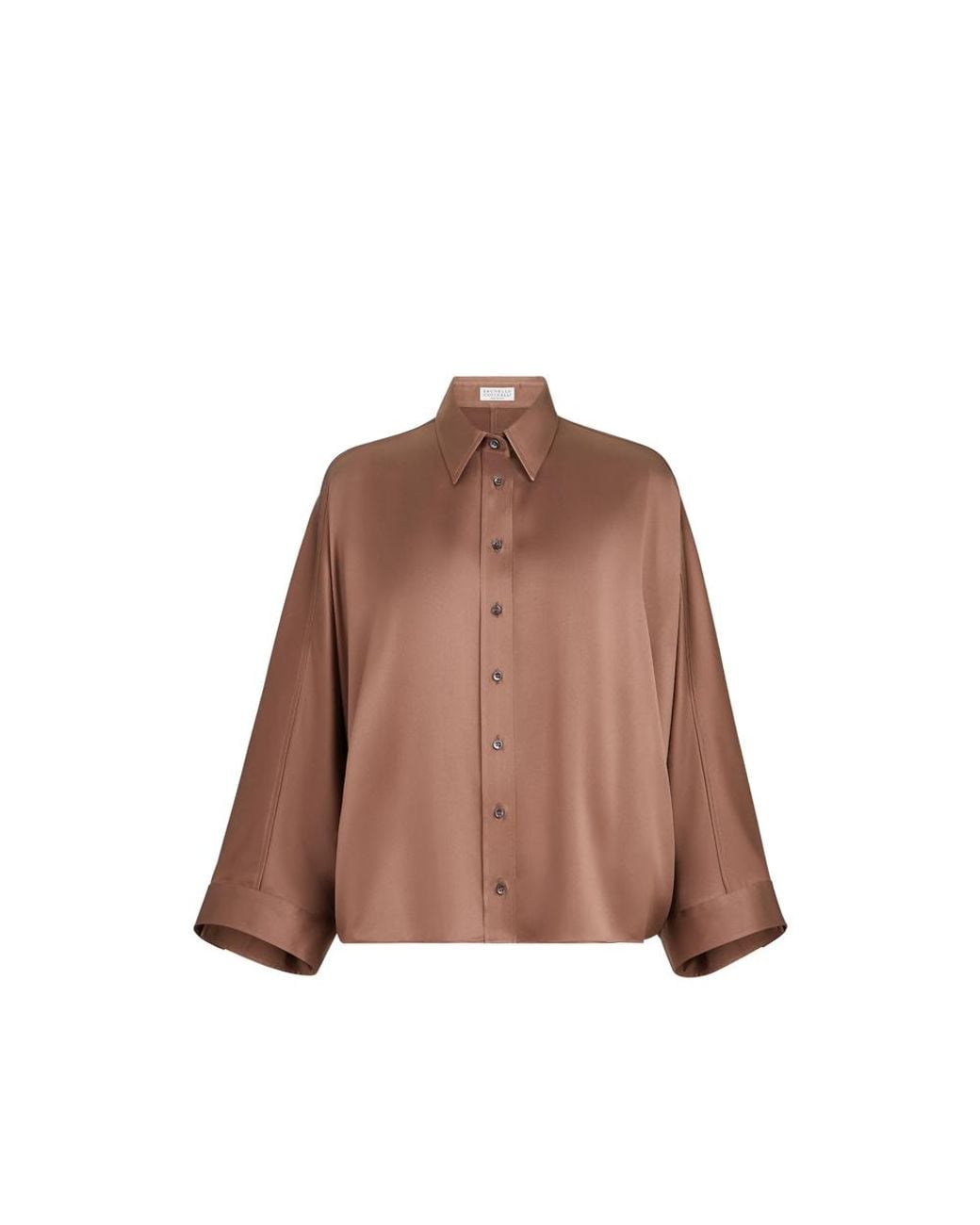 Brunello Cucinelli Brown Stretch Silk Satin Shirt
