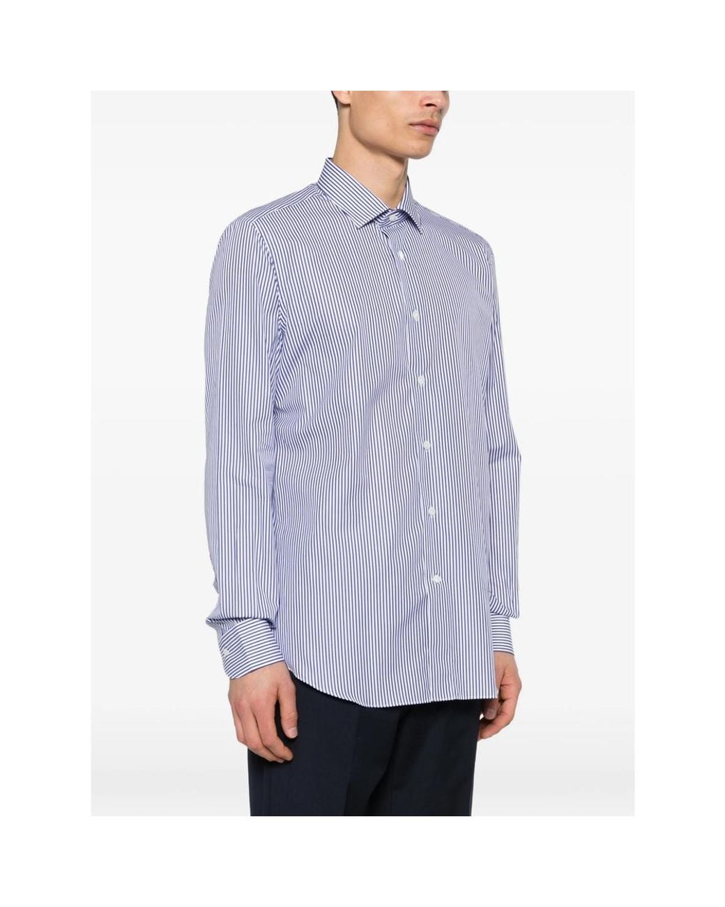 Mazzarelli Blue Striped Button Shirt for men