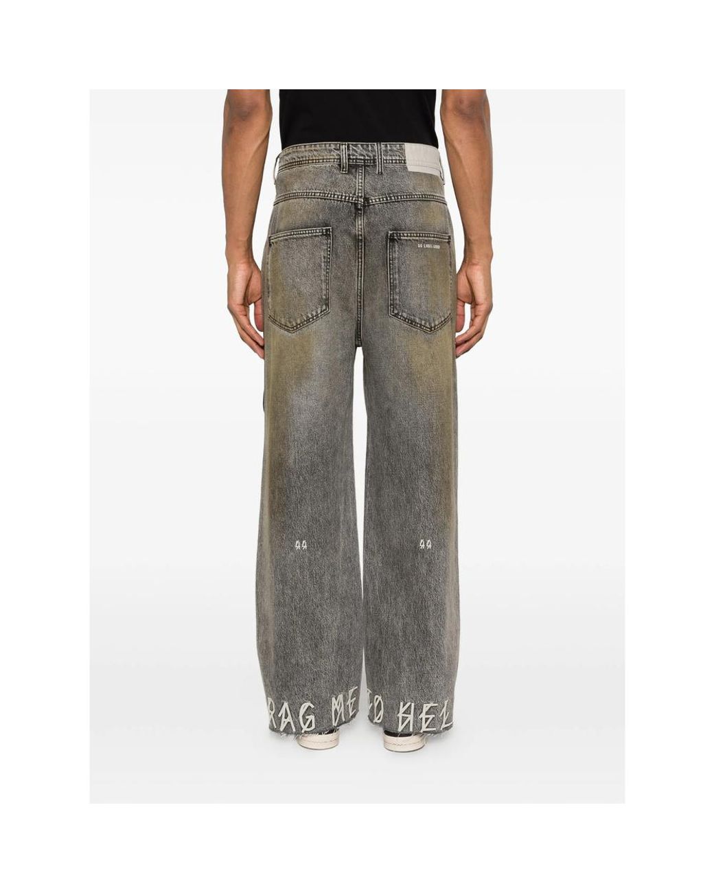 44 Label Group Gray Strap-Detail Jeans for men
