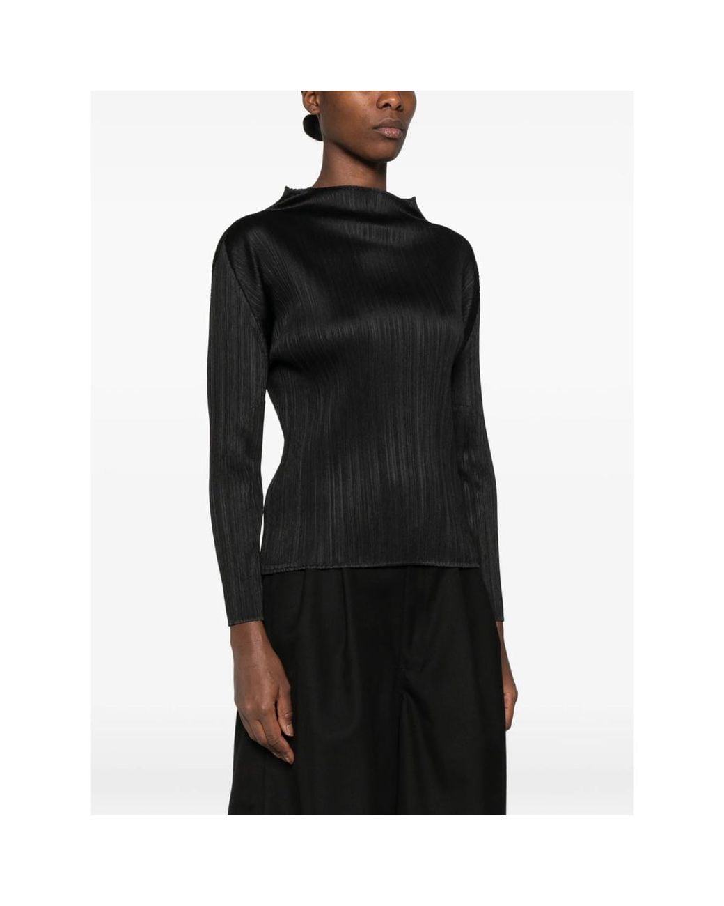 Pleats Please Issey Miyake Black Pleated Long-Sleeve Top