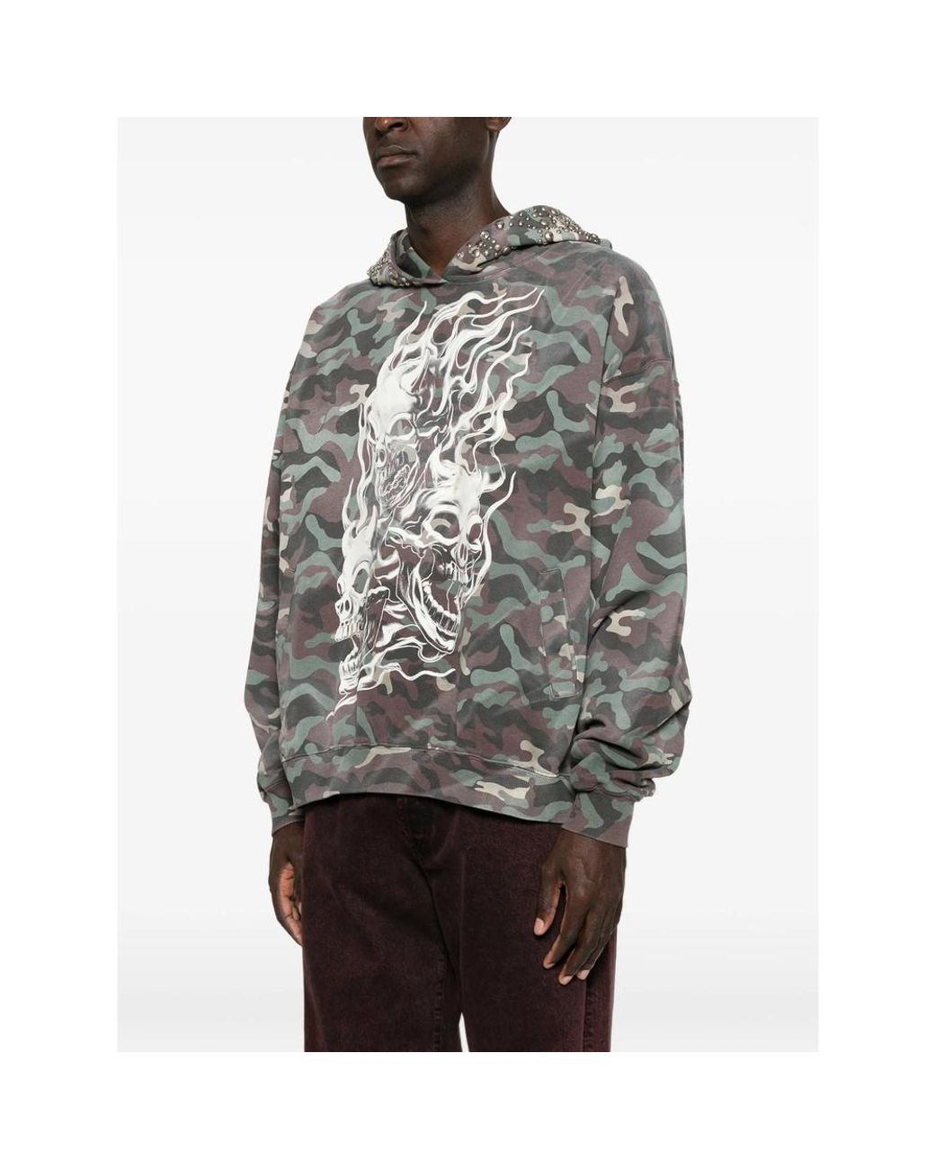 THUG CLUB Gray Skull-Print Camouflage Hoodie for men