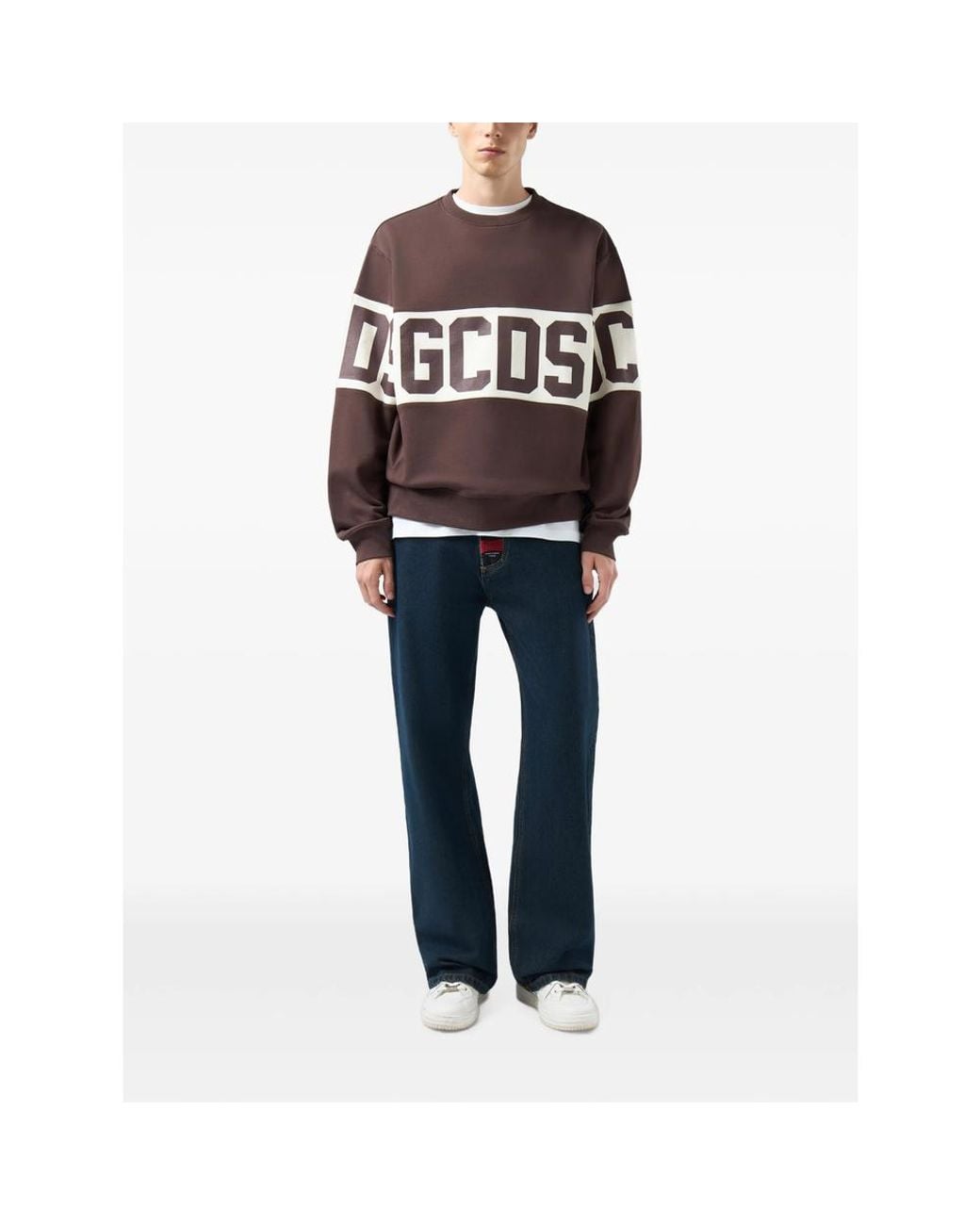 Gcds Brown Logo-Intarsia Crew-Neck Sweatshirt for men