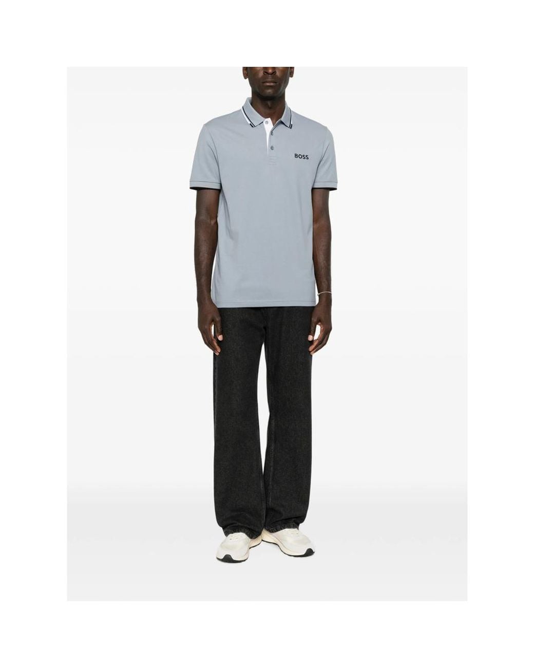 Boss Blue Logo-Print Tipped Polo Shirt for men