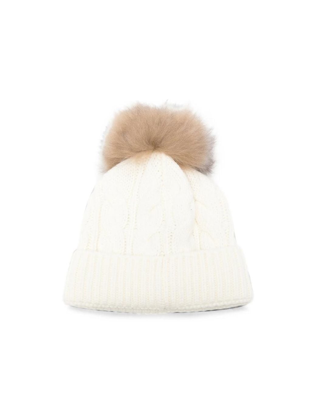 Moncler White Cable-Knit Pompom Beanie Hat