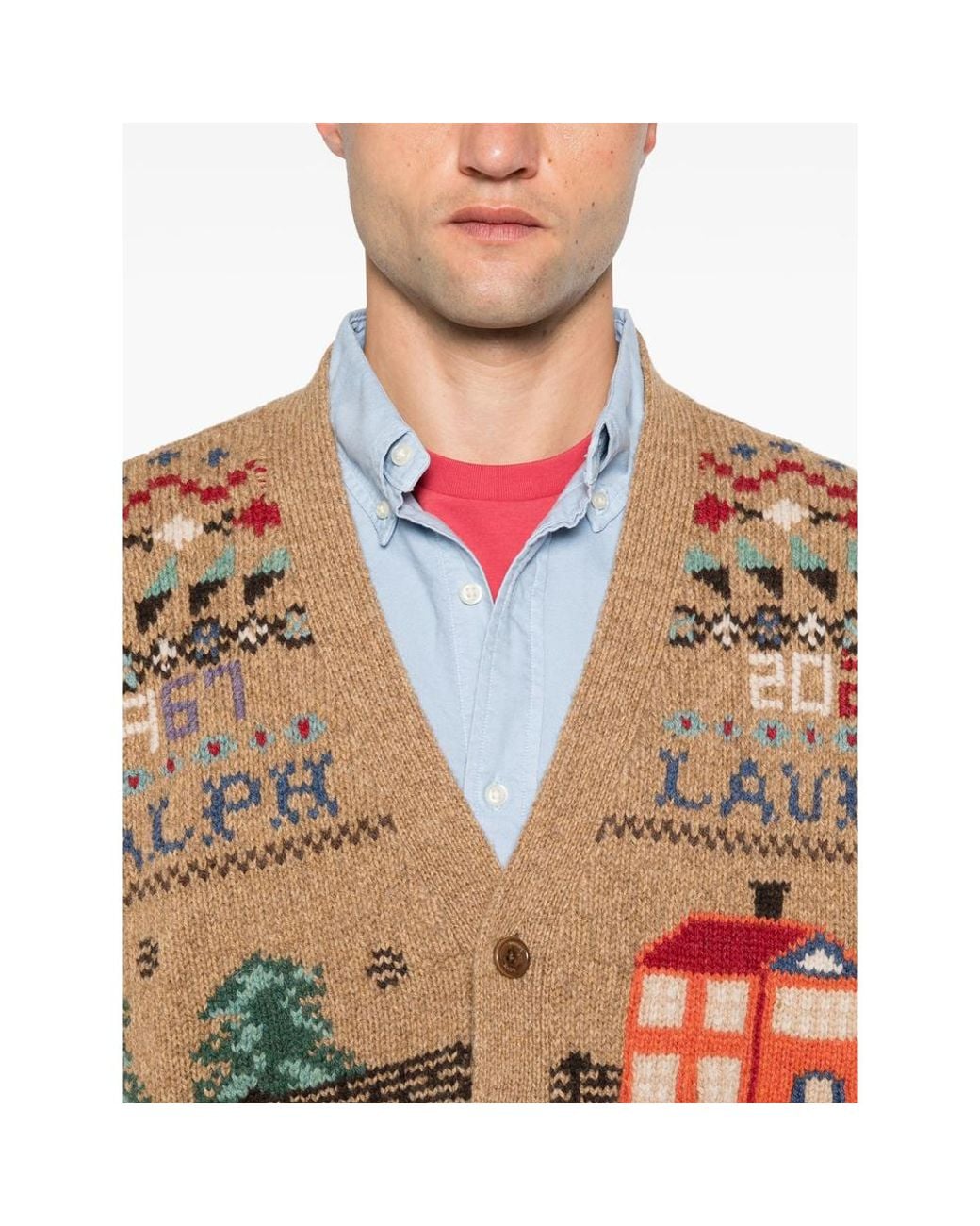 Ralph Lauren Multicolor Intarsia-Knit V-Neck Cardigan for men