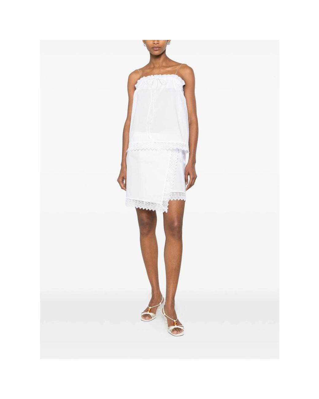 THE NINA STUDIO White Lace-Detail Mini Skirt