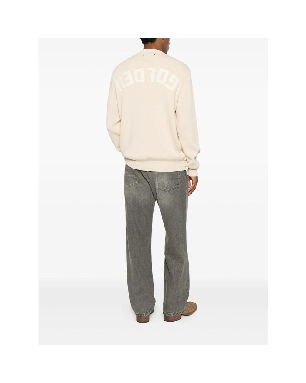 Golden Goose Deluxe Brand Natural Crew Neck Sweater With 'Golden' Lettering On The Back for men