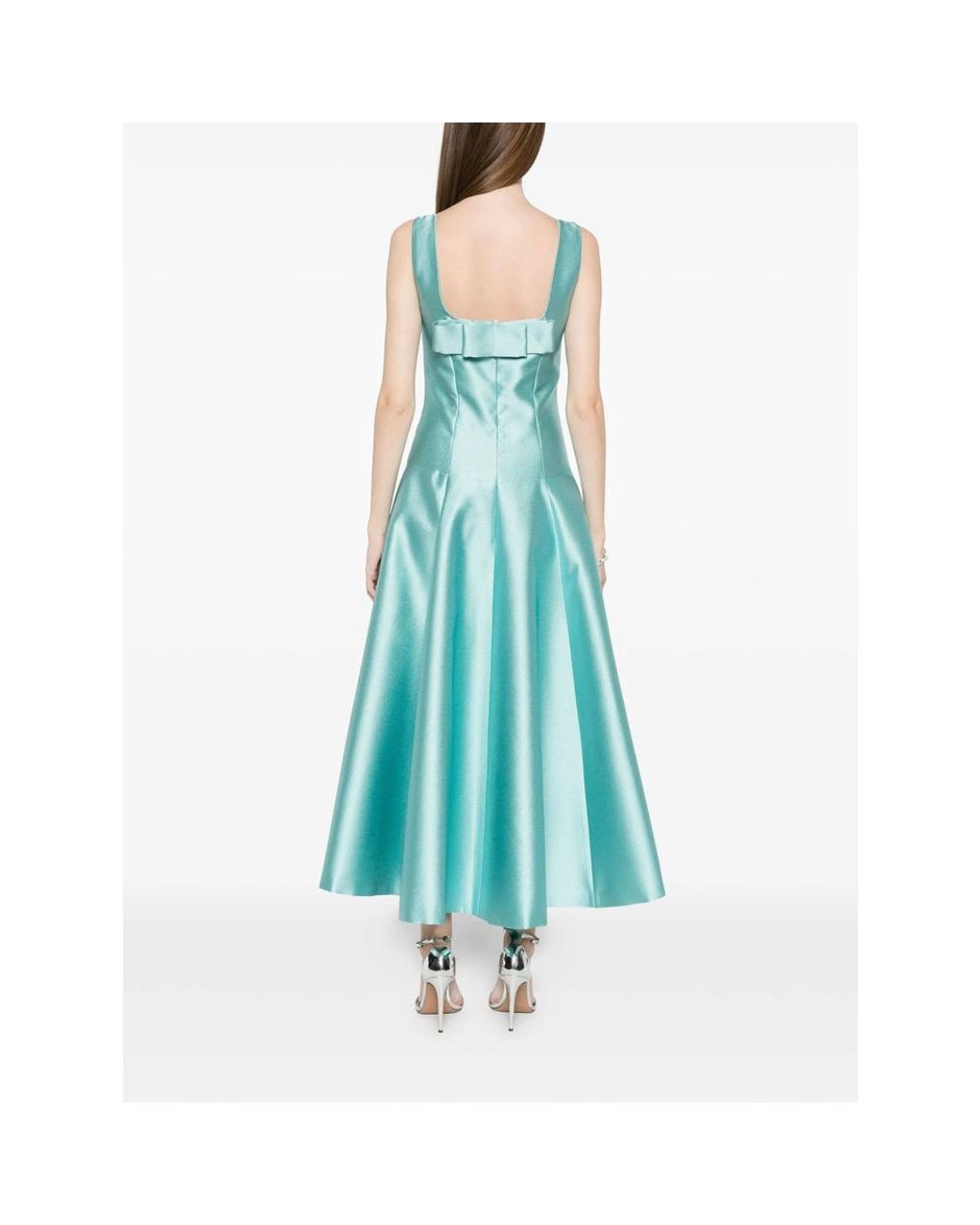 Fely Campo Blue Square-Neck Midi Dress
