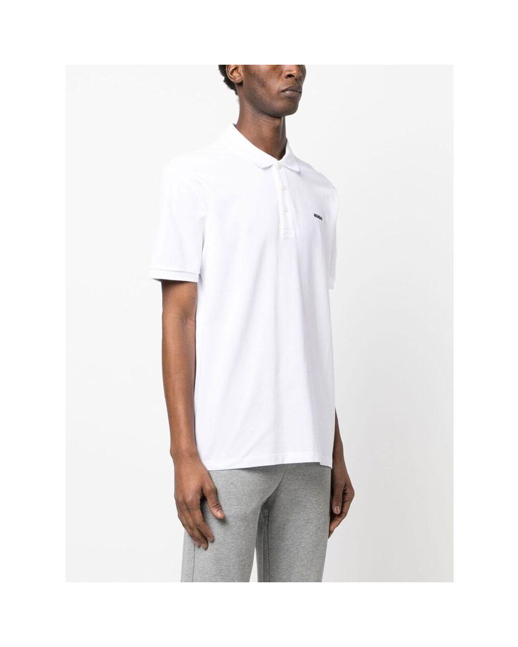 HUGO White Cotton-Piqué Polo Shirt With Logo Print for men
