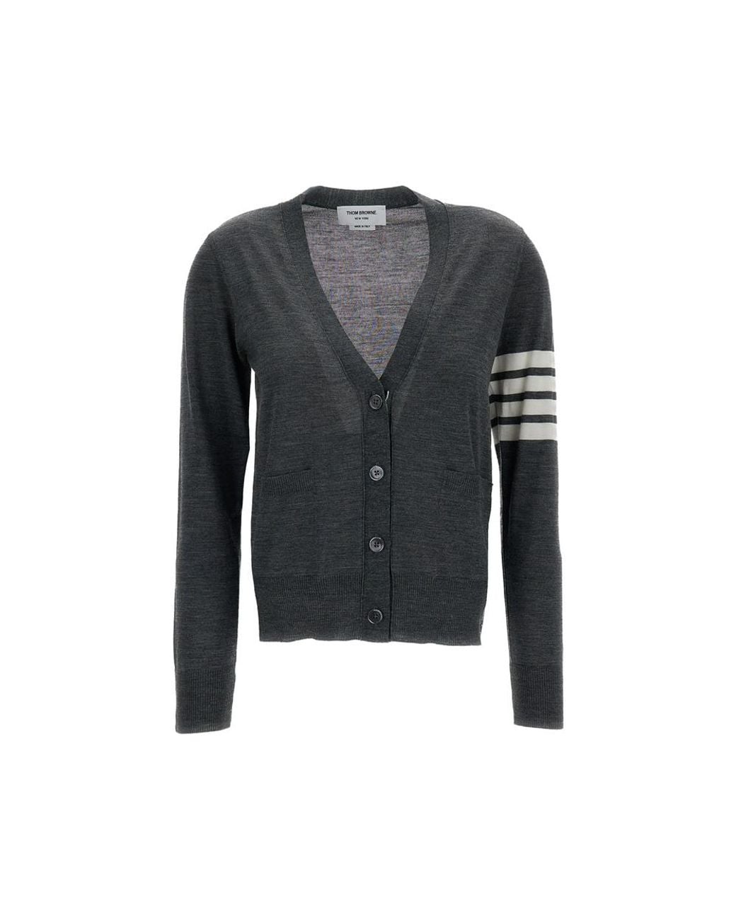 Thom Browne Gray Relaxed Fit Cardigan With Striped Detail