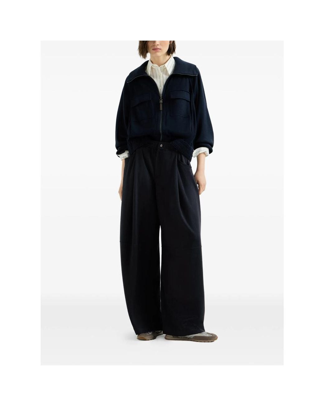 Brunello Cucinelli Blue Cotton And Silk Interlock Track Trousers