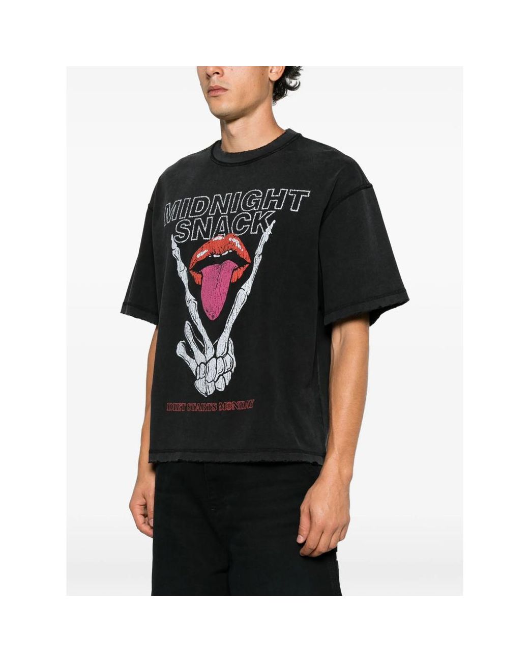 DIET STARTS MONDAY Black Graphic-Print Raw-Edge T-Shirt for men