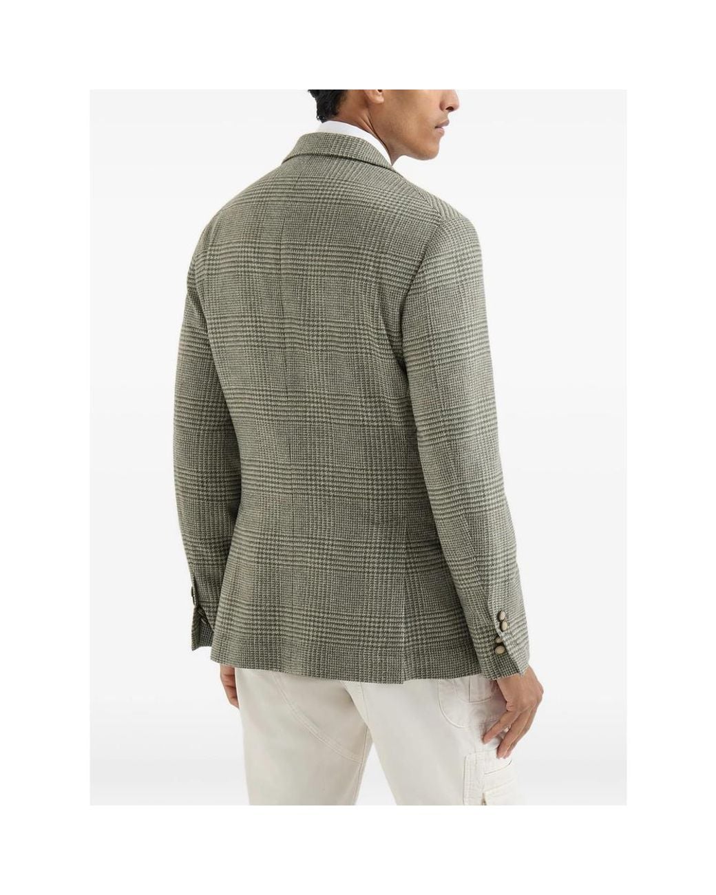 Brunello Cucinelli Green Comfort Wool And Cashmere Prince Of Wales Flannel Deconstructed Blazer for men