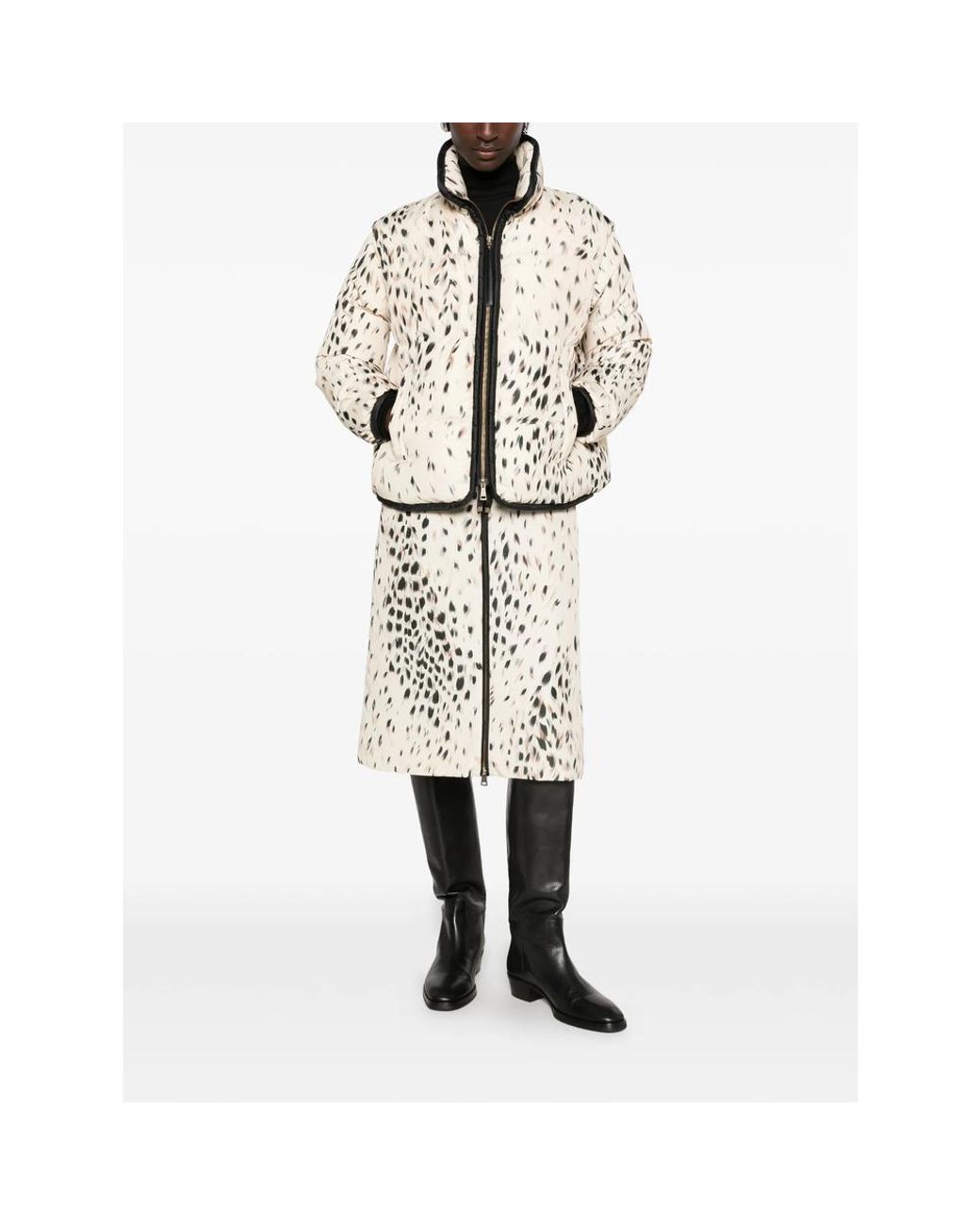 Moncler Natural Leopard-Print Zip-Front Skirt