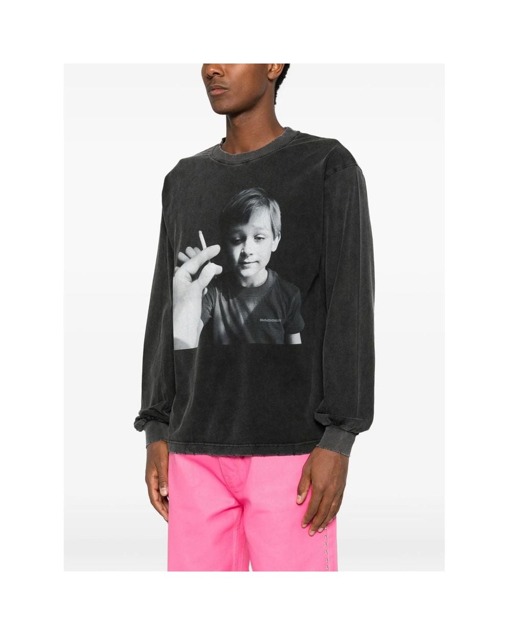 DAGGER Black Graphic-Print Long-Sleeve T-Shirt for men