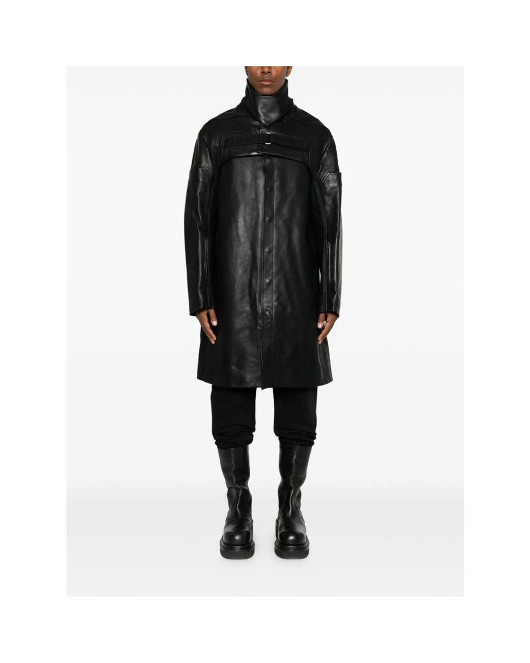 Rick Owens Black 2 Piece Mac Leather Longline Coat for men