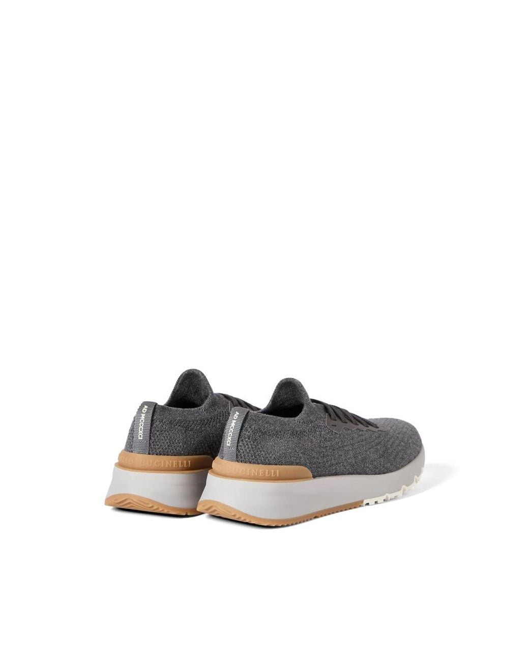 Brunello Cucinelli Blue Cotton Knit And Semi-Polished Calfskin Sneakers for men