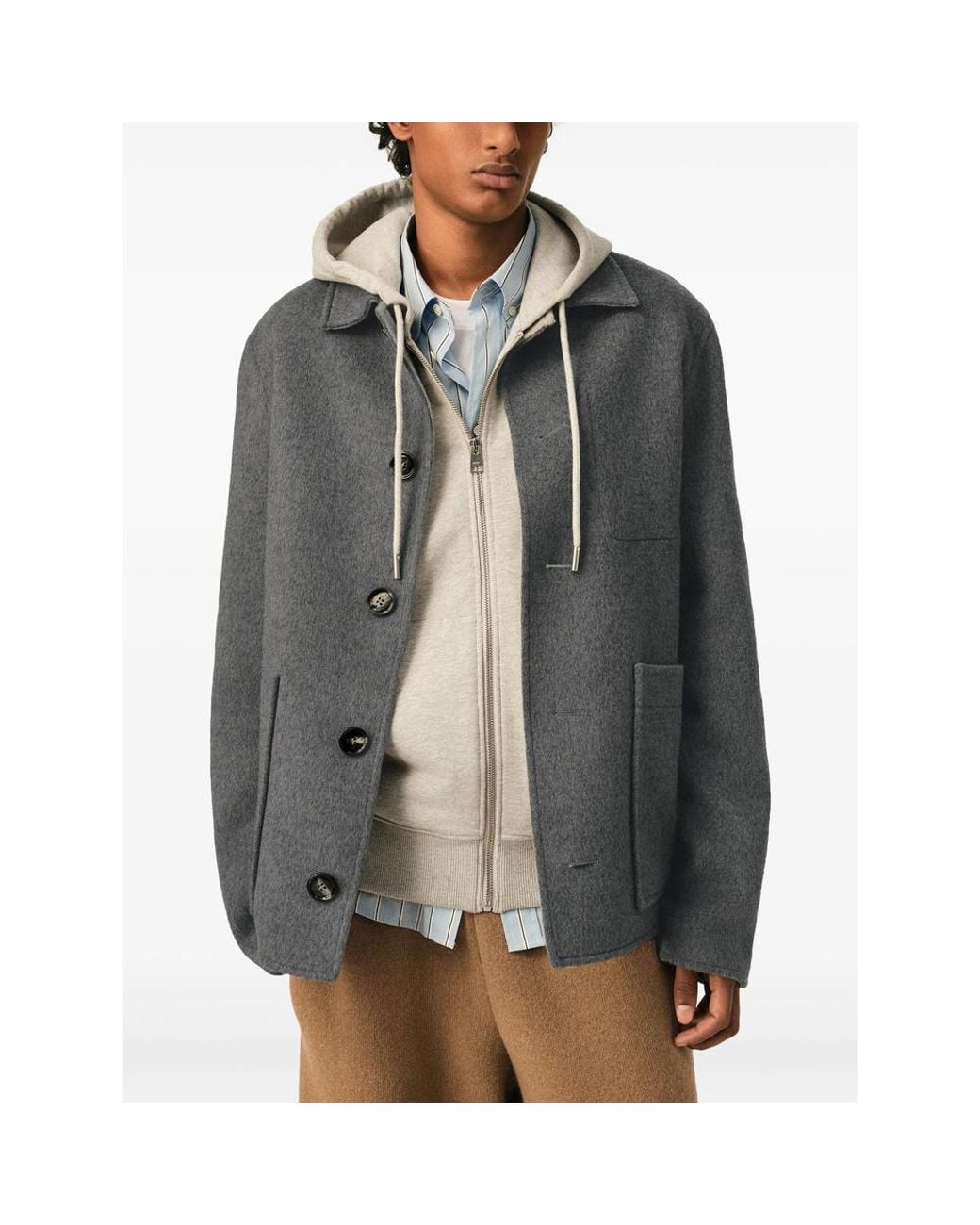 AMI Gray Button-Down Wool And Cashmere Jacket for men