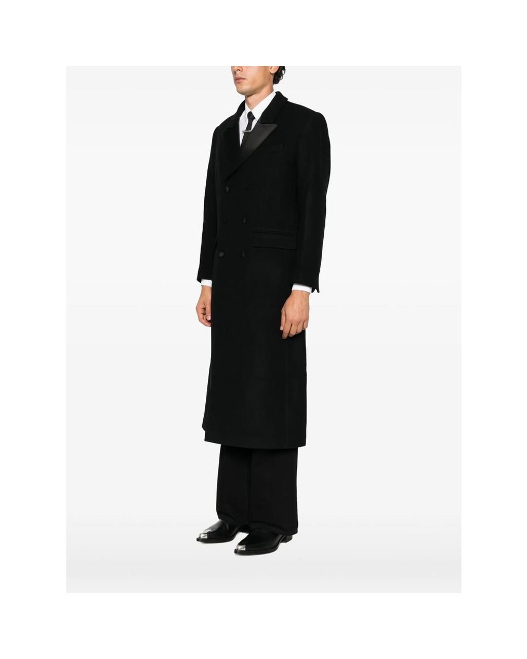 Ernest W. Baker Black Double-Breasted Peak-Lapels Coat for men
