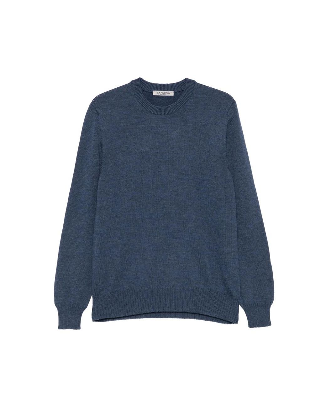 La Fileria Blue Crew-Neck Wool Sweater for men