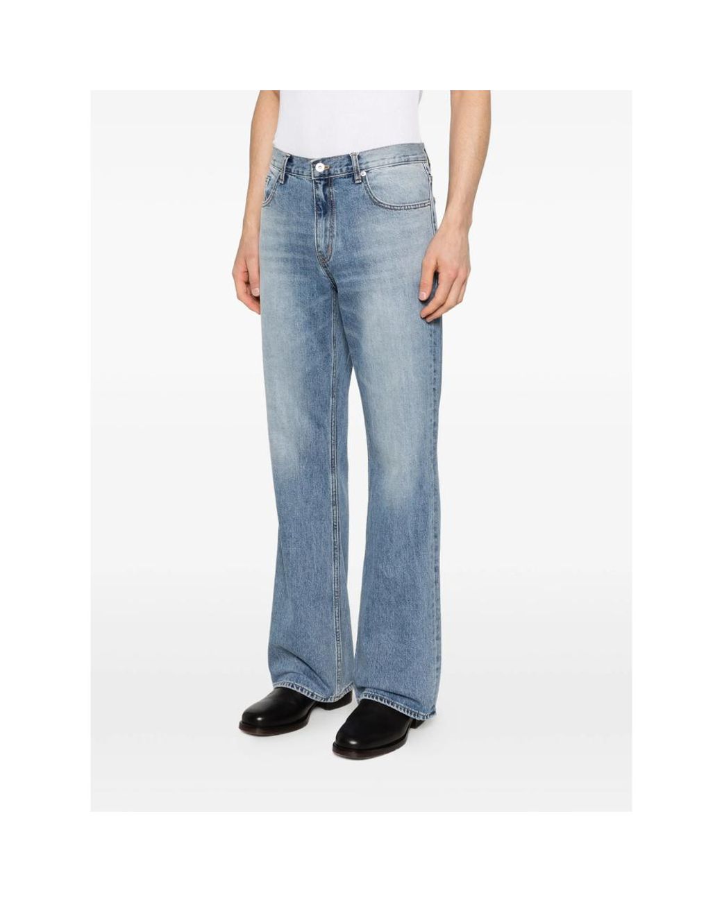 TONYWACK Blue Cotton Faded Wide- Leg Jeans for men