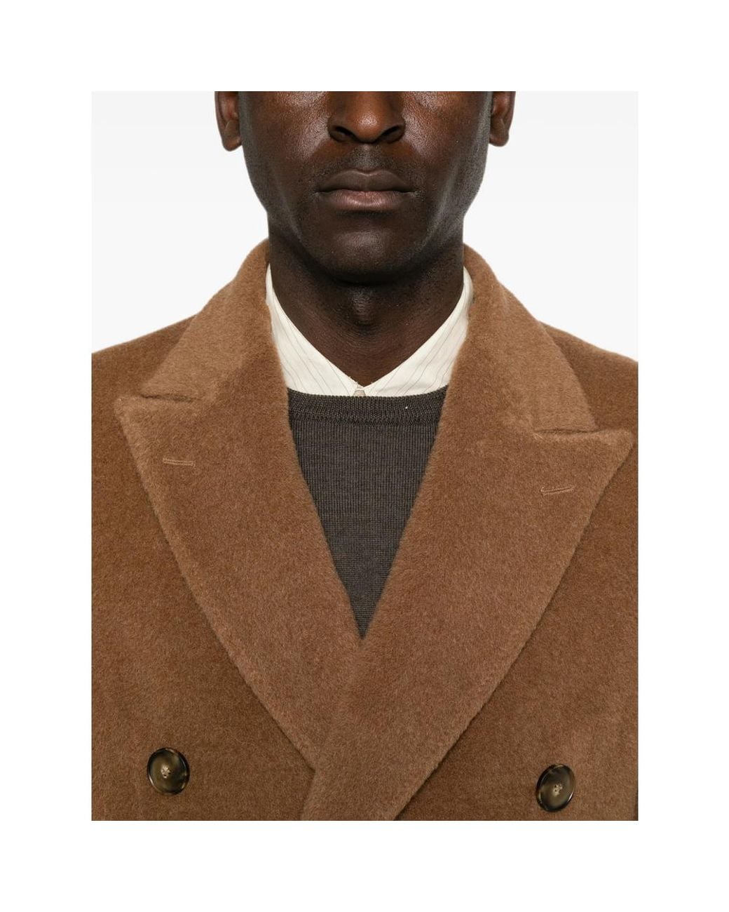 Canali Brown Double-Breasted Peak-Lapel Coat for men