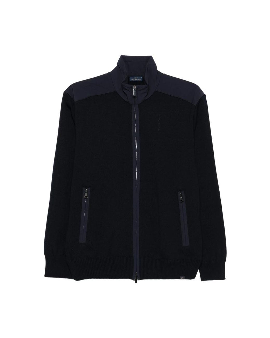 Paul & Shark Black Zip-Front Wool Cardigan for men