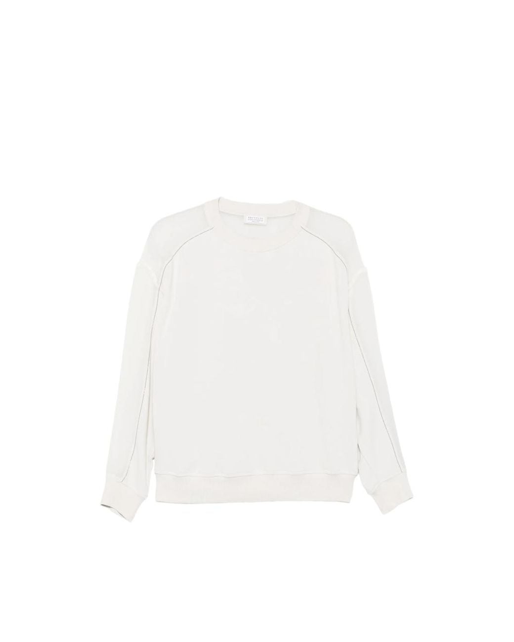 Brunello Cucinelli White Sheer-Panel Monili-Chain Sweatshirt