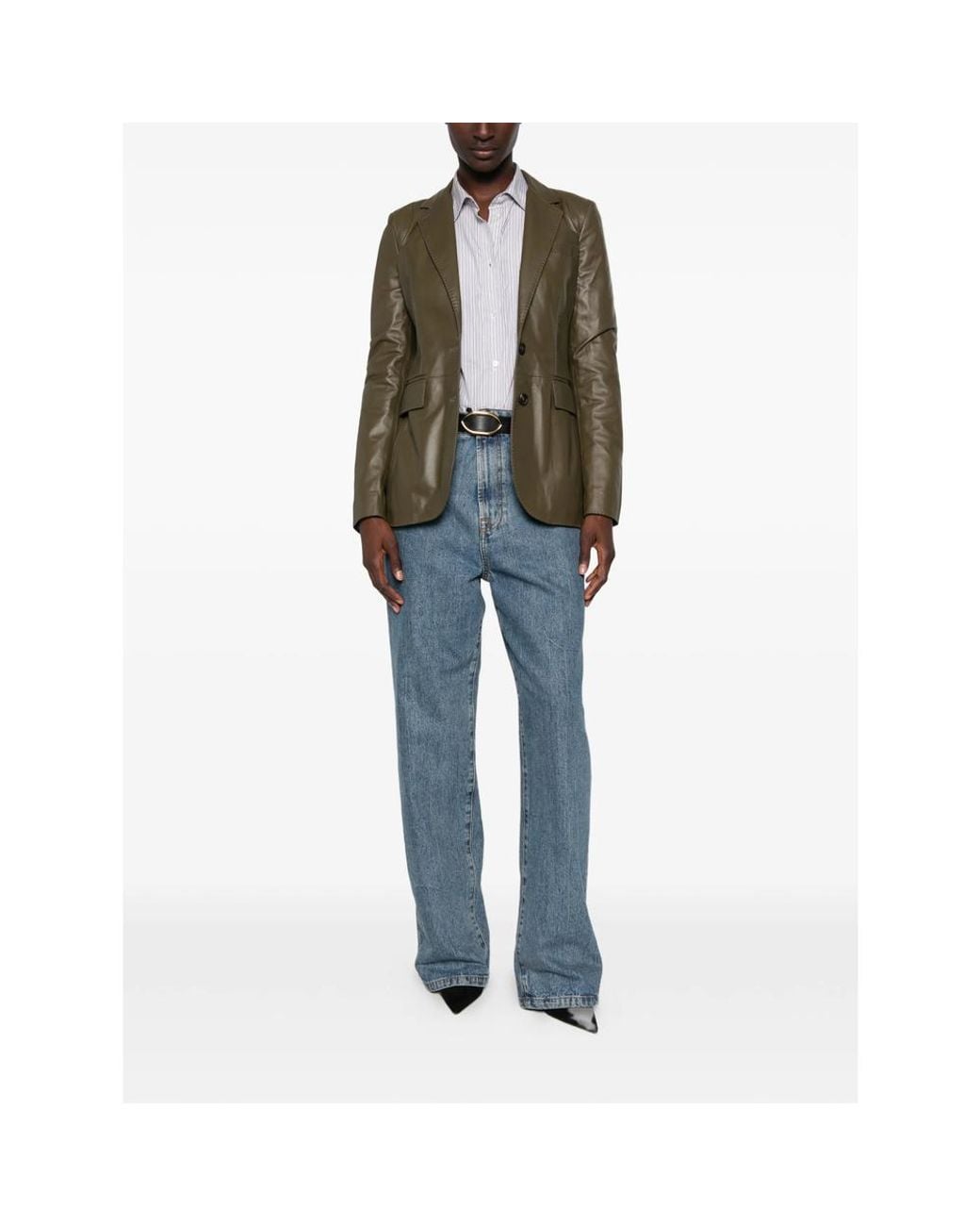 Tagliatore Blue Leather Single-Breasted Jacket