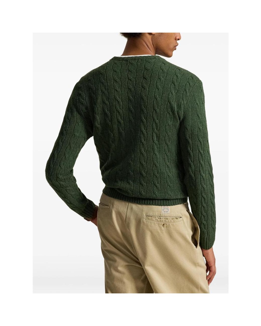 Ralph Lauren Green Pony-Embroidered Cable-Knit Sweater for men