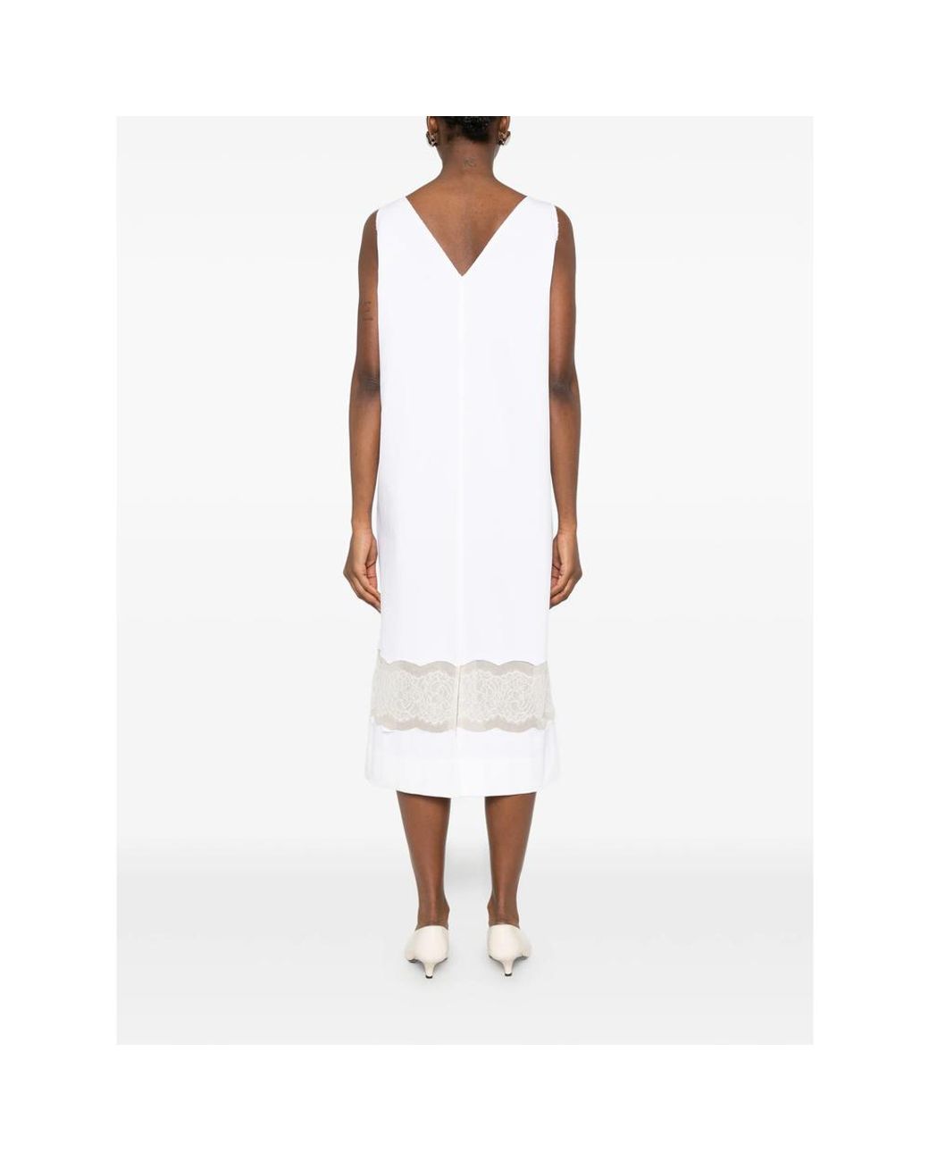 Carven White V-Neck Lace Midi Dress