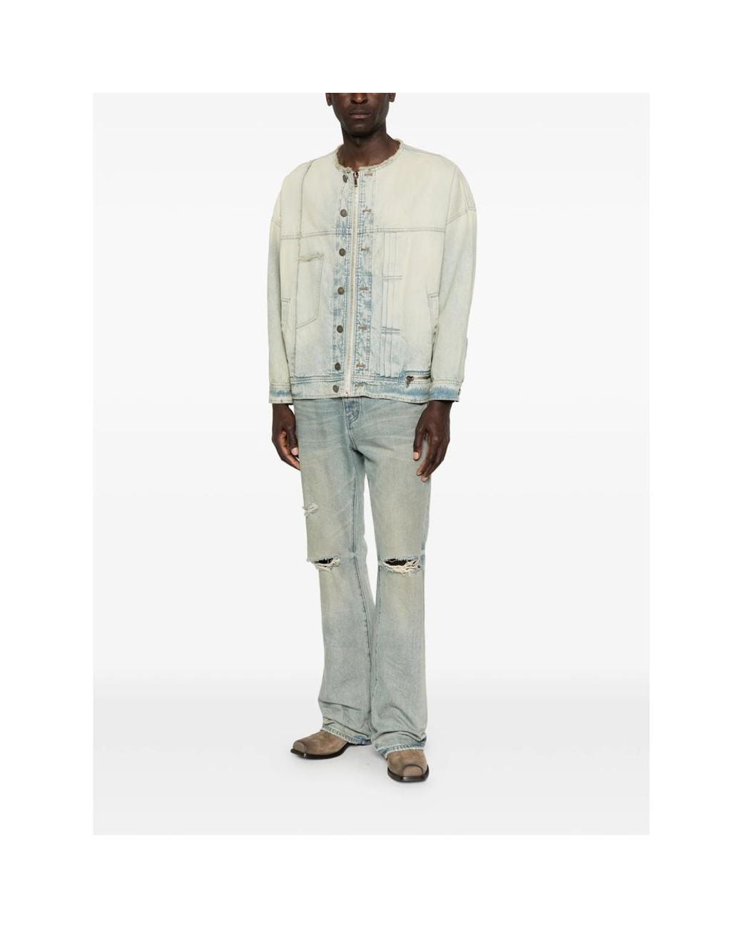 Isabel Benenato Blue Frayed-Hem Jacket for men