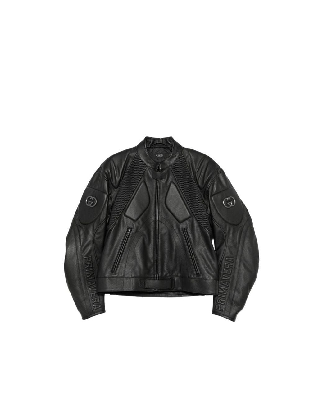 Gucci Black Web-Stripe Interlocking G Leather Jacket for men